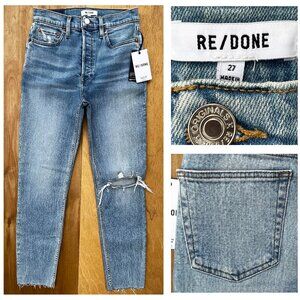 RE/DONE 90s HIGH RISE ANKLE CROP BUTTON FLY JEANS WOMEN’S sz 27 Frayed Hem NWT